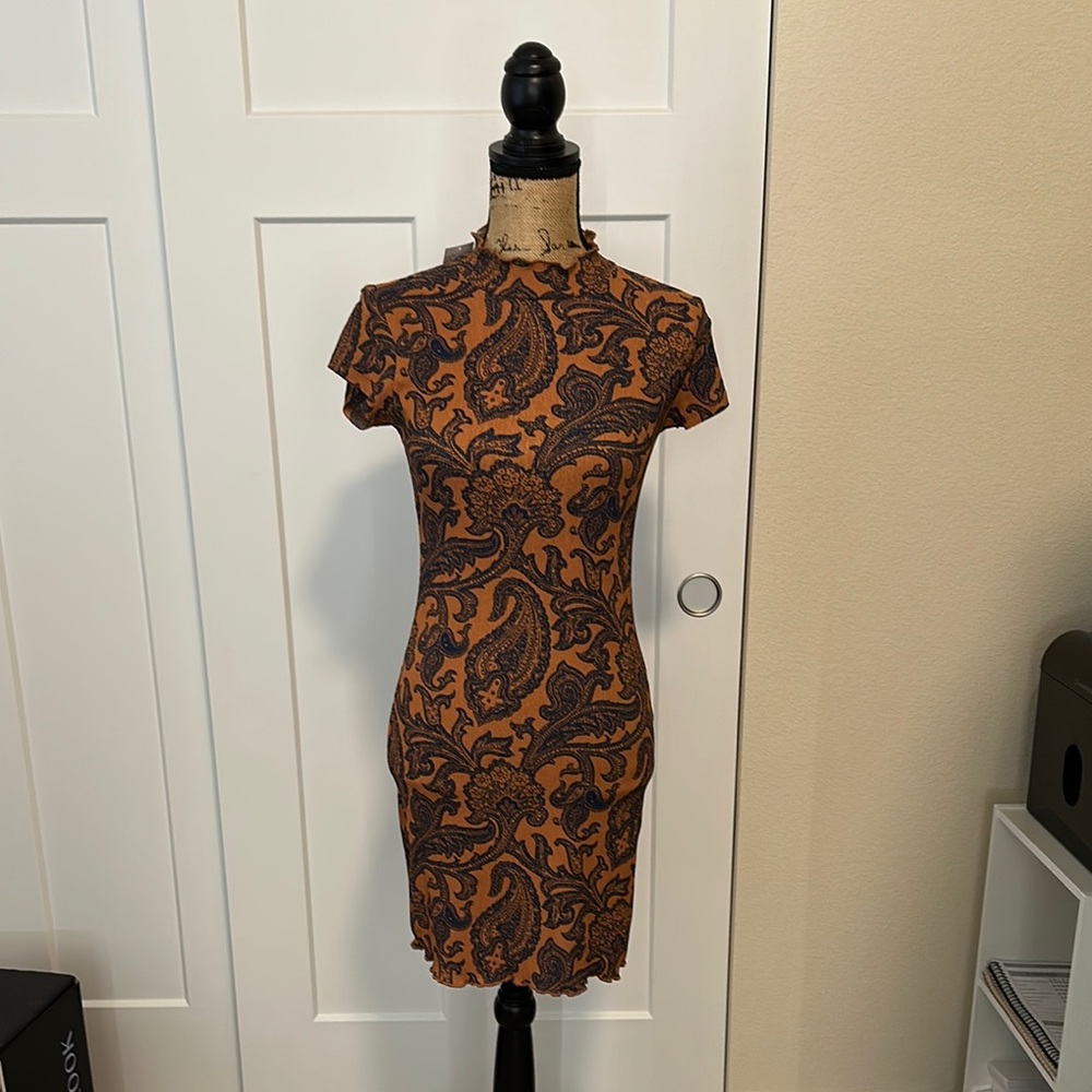 Urban Outfitters Brown and Black Bodycon Mini Dress Mock Neck